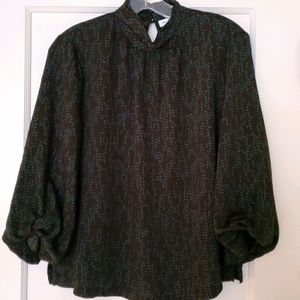 Prologue chocolate brown blouse with aqua detail